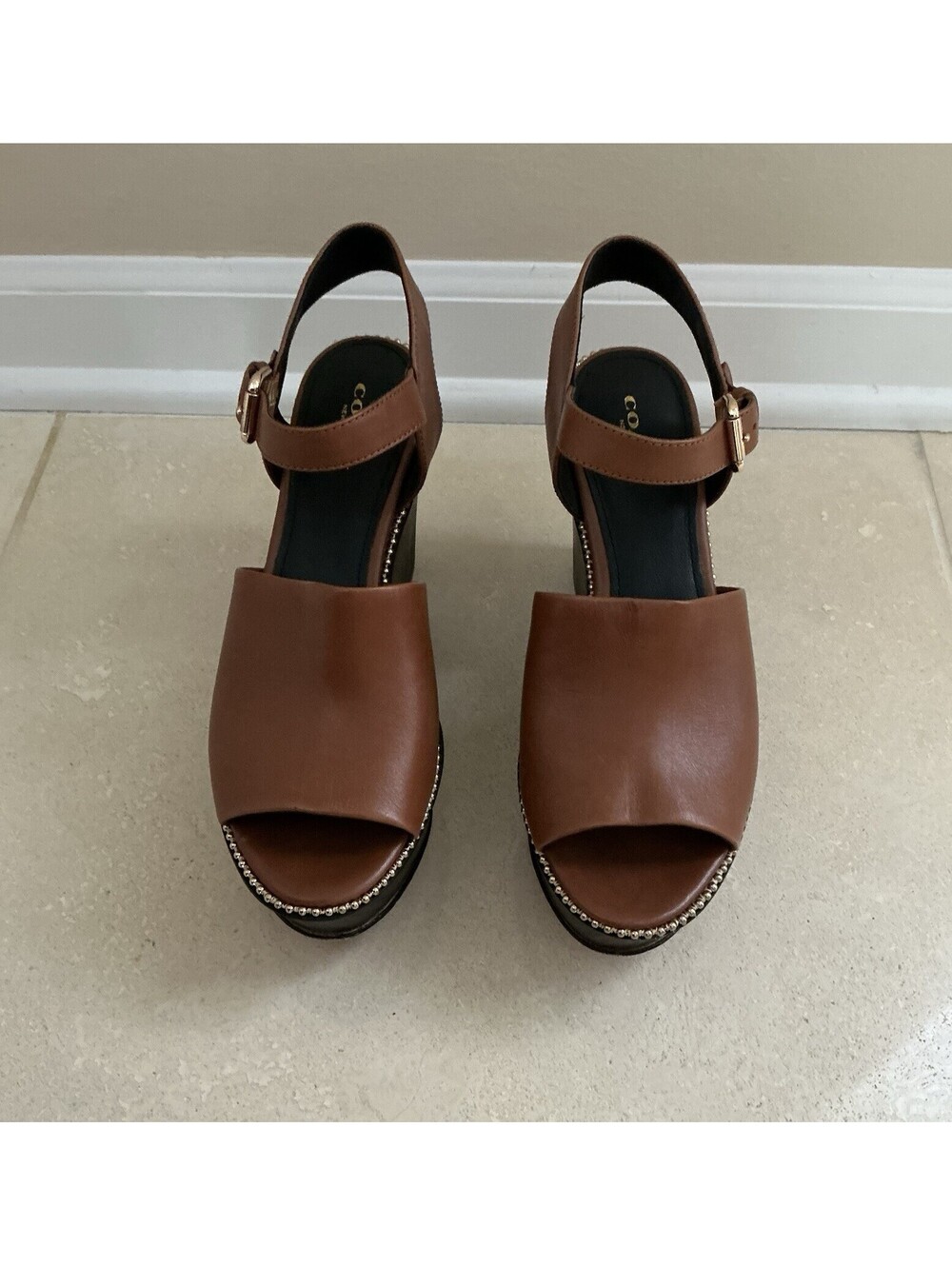 Coach Leather Brown, Peep Toe, Platform/Wedges, Women’s Size 8B